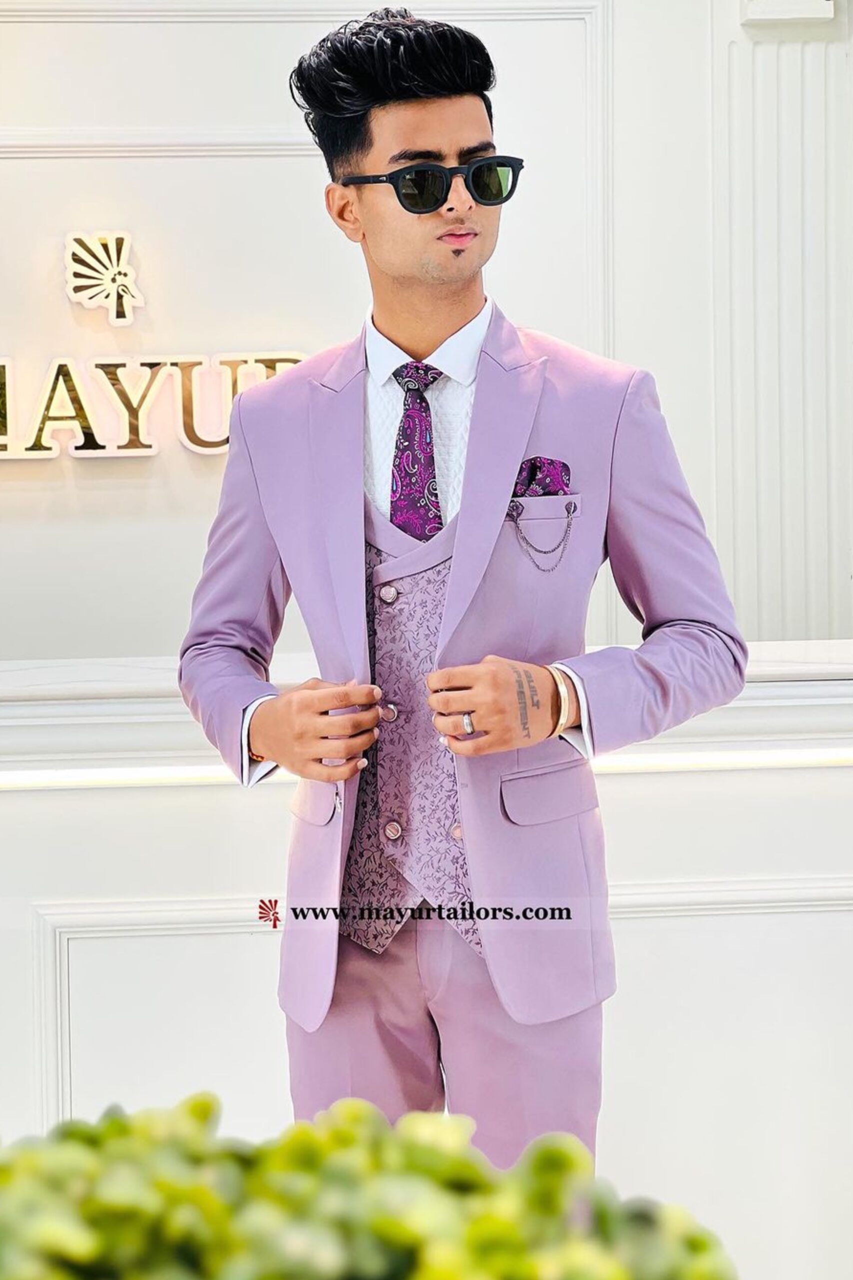 Lavender 3-piece solid elegant formal fashion Men suits – paanericlothing